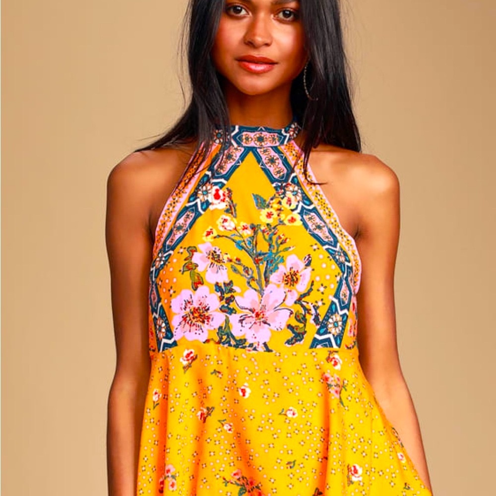 NWT Free People New Wave Yellow Print Halter Tank Top - Picture 4 of 10